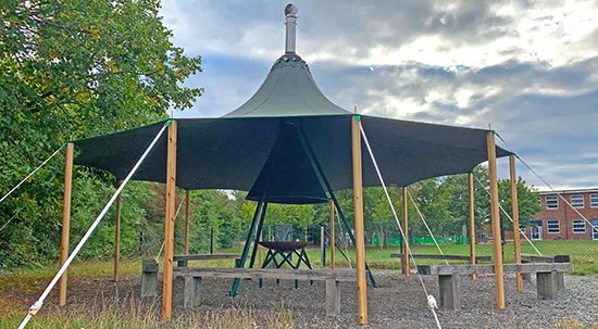Handmade Open Fire Canopy in Situ